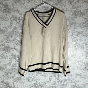 Fashion Nova Cream Sweater with Black Accents